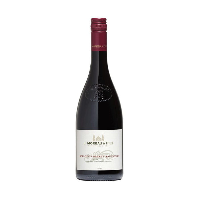 bottle of french Cabernet Sauvignon-merlot wine on white background