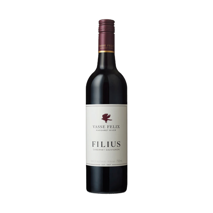 bottle of cabernet sauvignon filius on white background.