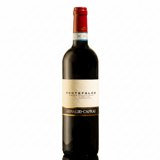 bottle of Montefalco italian red wine by Arnaldo Caprai on a white background