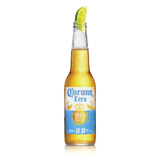 bottle of corona cer 0.0 beer on a white background