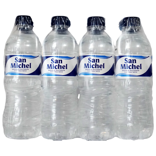 San Michel Water 12 pack plastic bottles on white background 