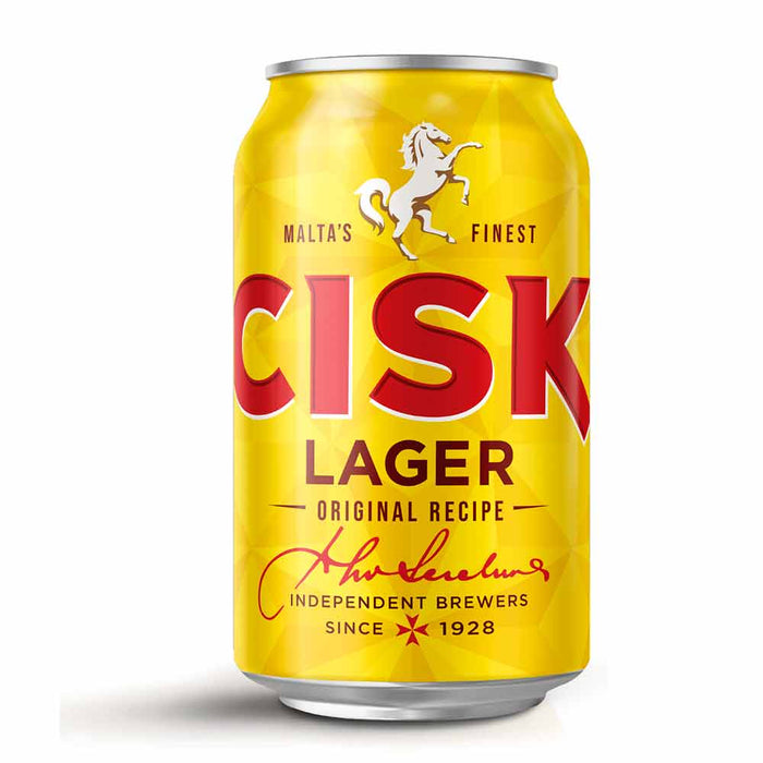 yellow beer can of cisk lager on white background malta