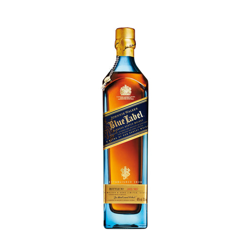 Bottle of Johnnie Walker Blue Label on a white background.