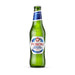 green glass bottle of peroni beer on white background