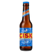 Cisk Session beer bottle with blue and red label on a white background
