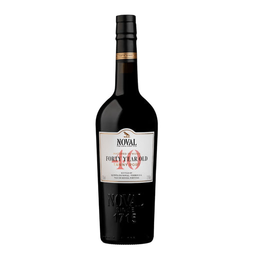 A bottle of Noval Forty Year Old Ambar spirit, featuring a dark glass bottle with a white and red label, set against a plain white background.