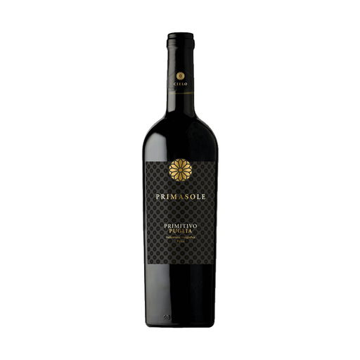 bottle of primitivo on white background
