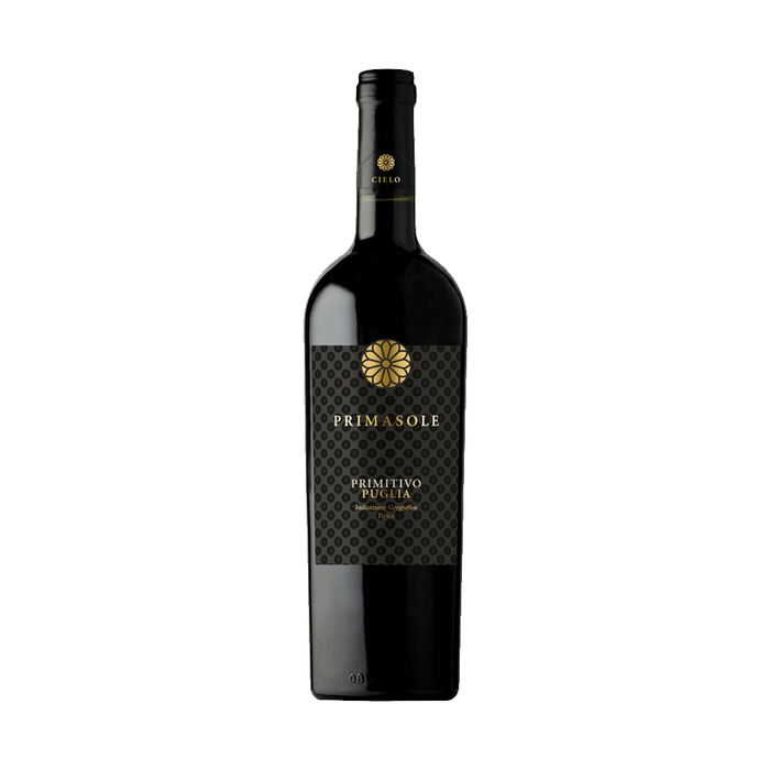 bottle of primitivo on white background