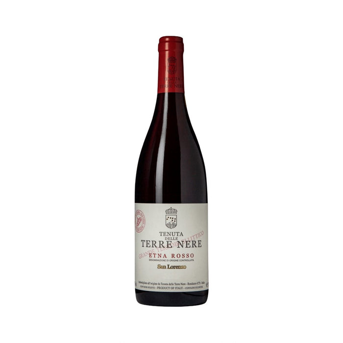 Red wine bottle with 'Tenuta Terre Nere' label on a white background