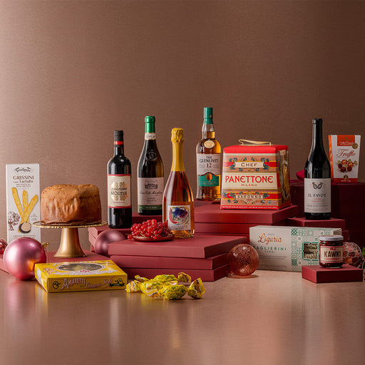 Glenlivet whiskey with panettone and red wine