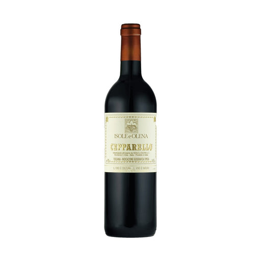 Italian red wine bottle with a label on a white background