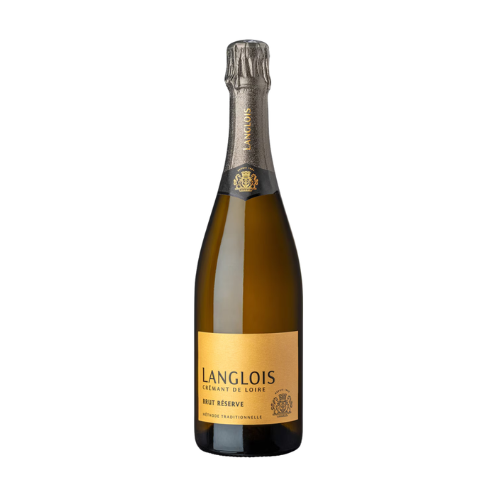 sparling wine bottle langlois cremant on white background