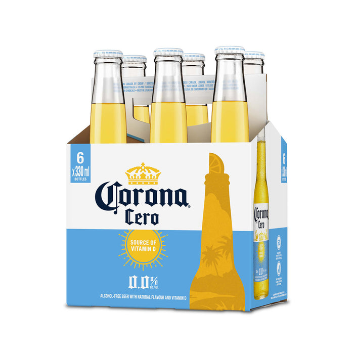 six pack of corona extra cero beer on white background